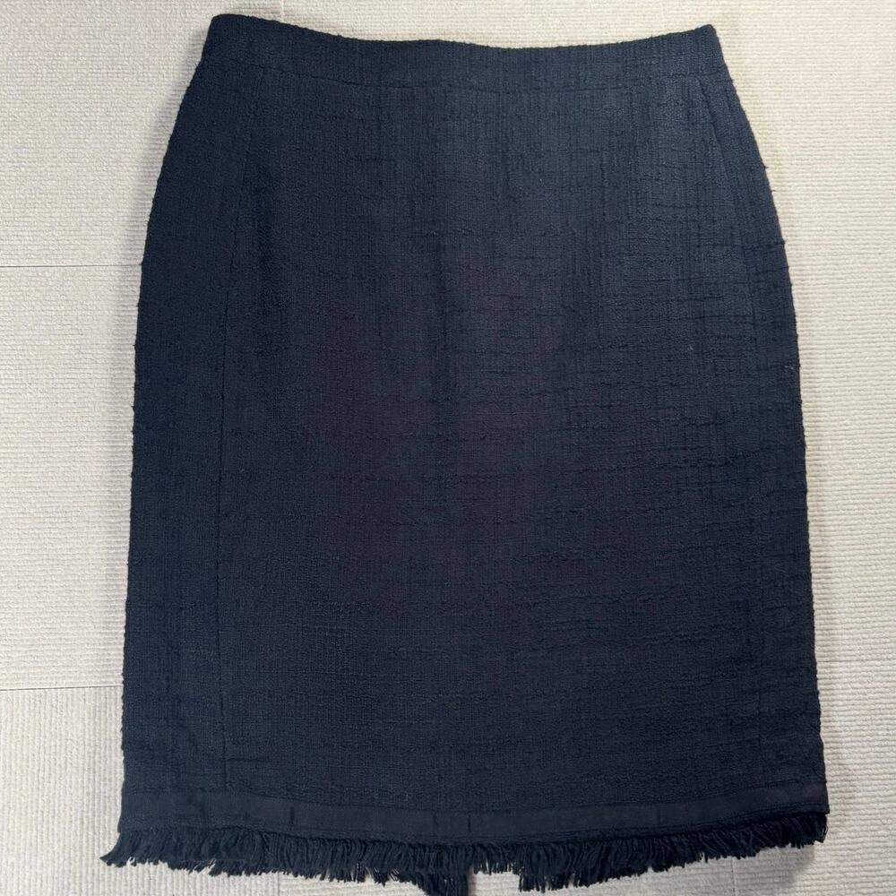 J. Crew 100% Cotton Black Pencil Skirt Textured Tweed Frayed Hem Womens 6 Office